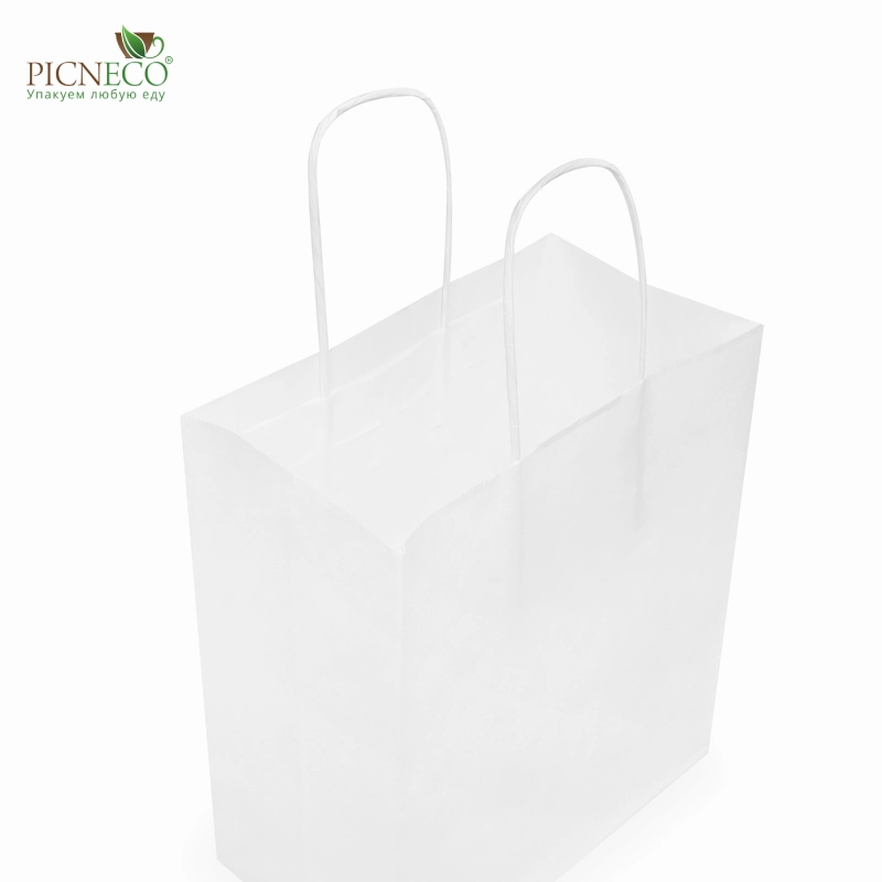 товар Бумажный крафт пакет с кручеными ручками, белый, 220*120*250 мм BPK022